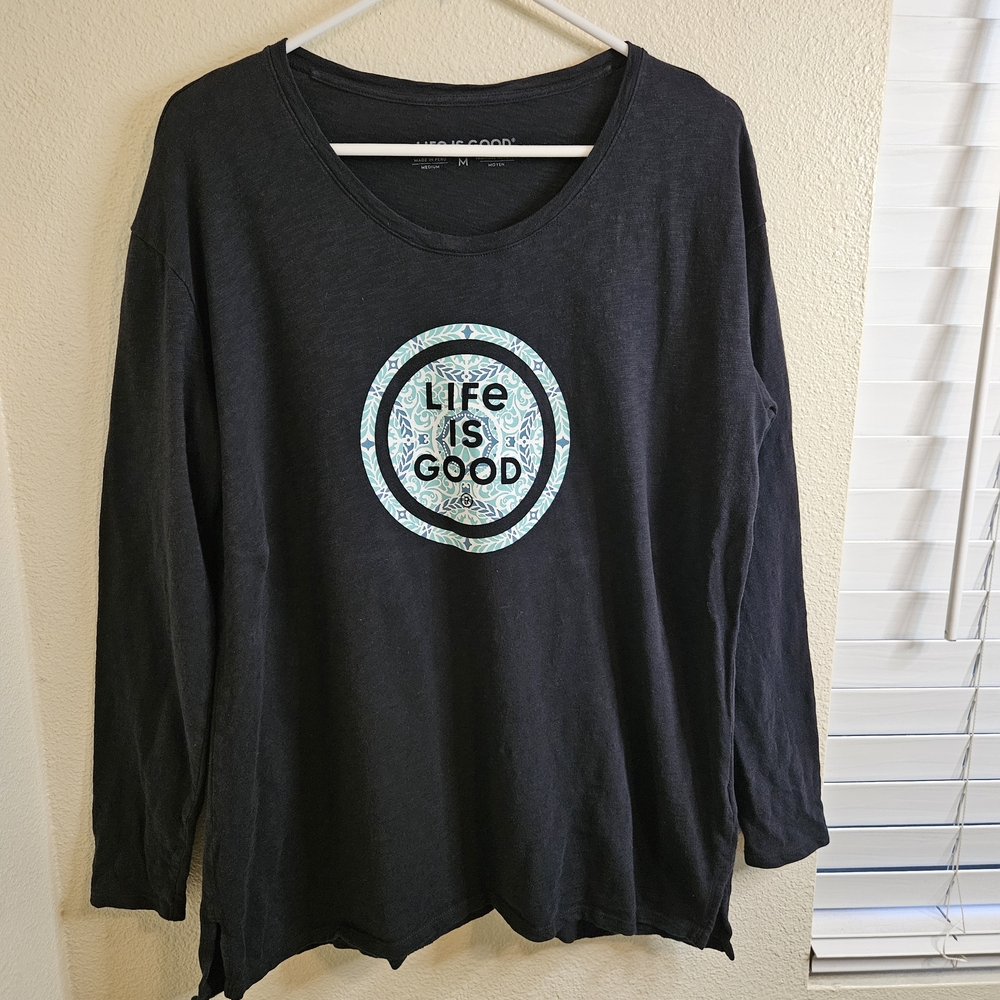 Life is Good 100% Cotton Black Lagen Look Long Sleeve Shirt Sz M